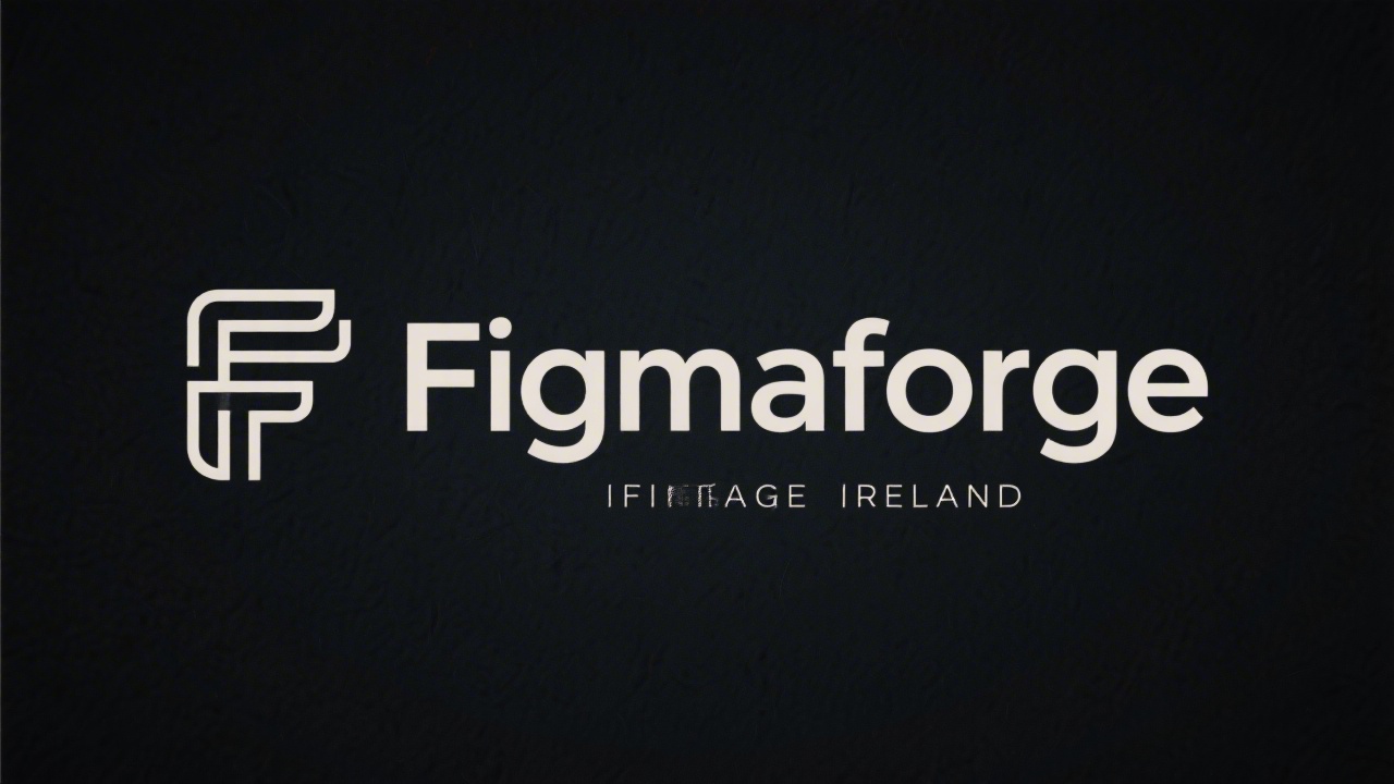 Simple wordmark logo reading FigmaForge Ireland in clean geometric sans-serif, single line text, minimal icon, dark background compatible, no complex shapes.